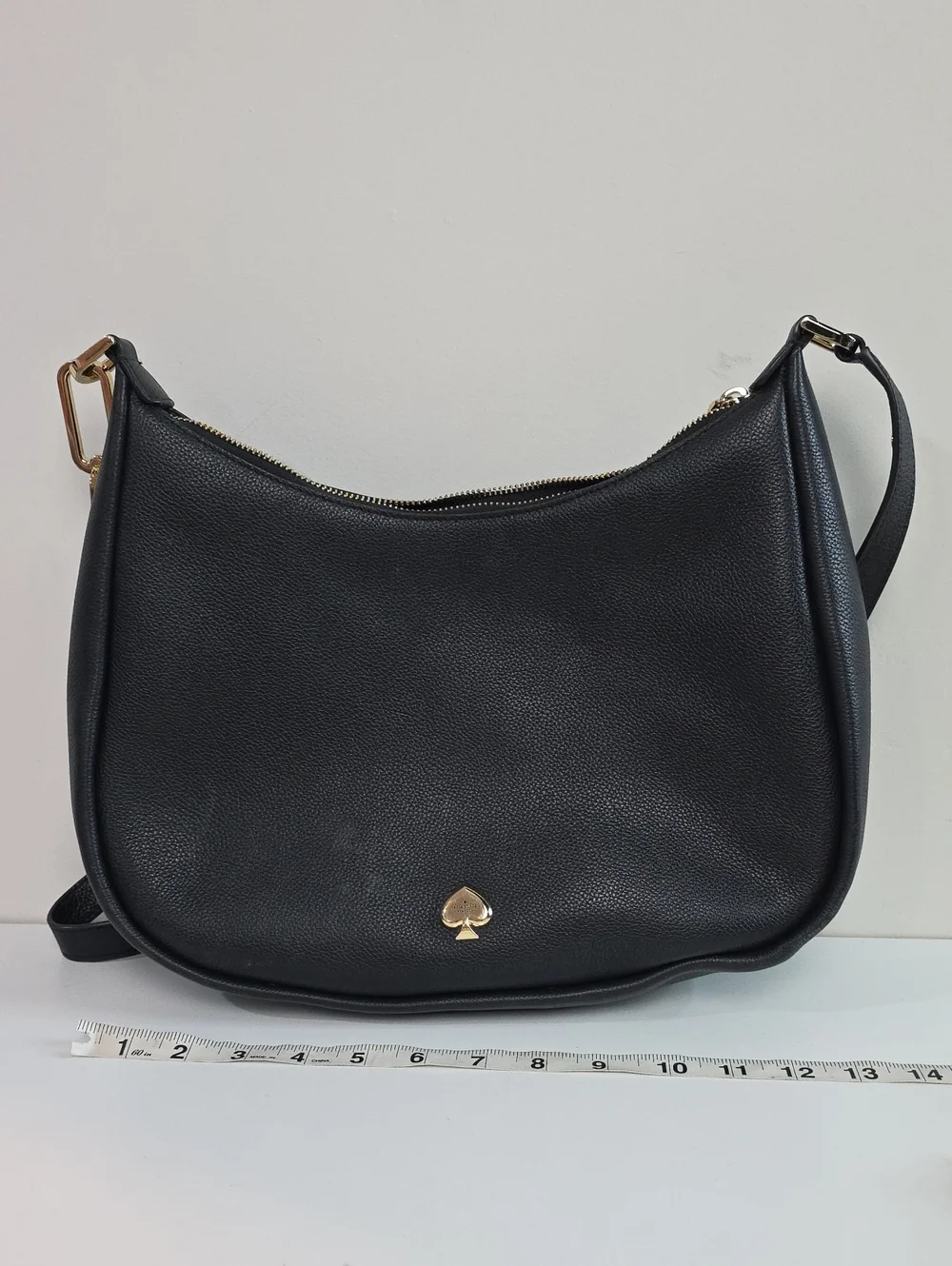 kate spade Kayla Black Pebbled Leather Shoulder Hobo with Gold Spade Accent